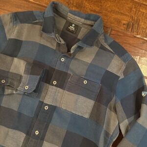Kuhl Mens Blue Grey Buffalo Plaid Long Sleeve Button Down Shirt Size M